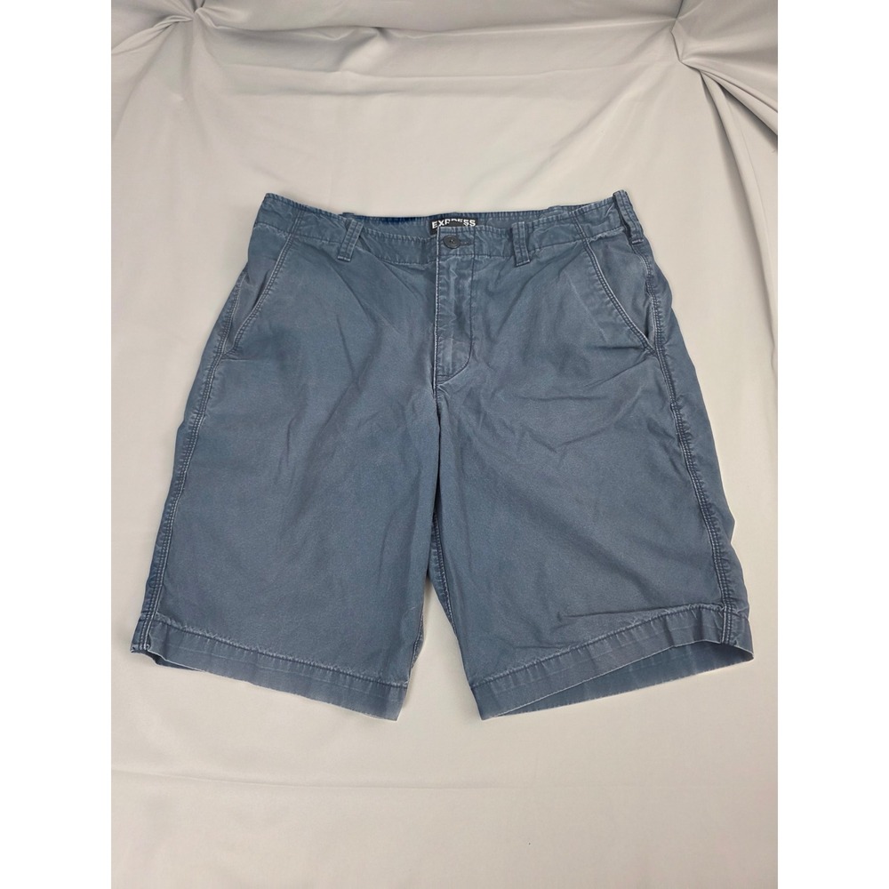 Express Mens Chino Shorts Size 31 Blue Cotton Twill Casual Summer Flat Front